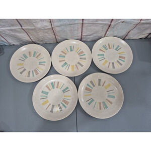 Set of 5 Vernon Metlox ANYTIME 7.5" Salad Plates, Mid Century Modern c 1956-65